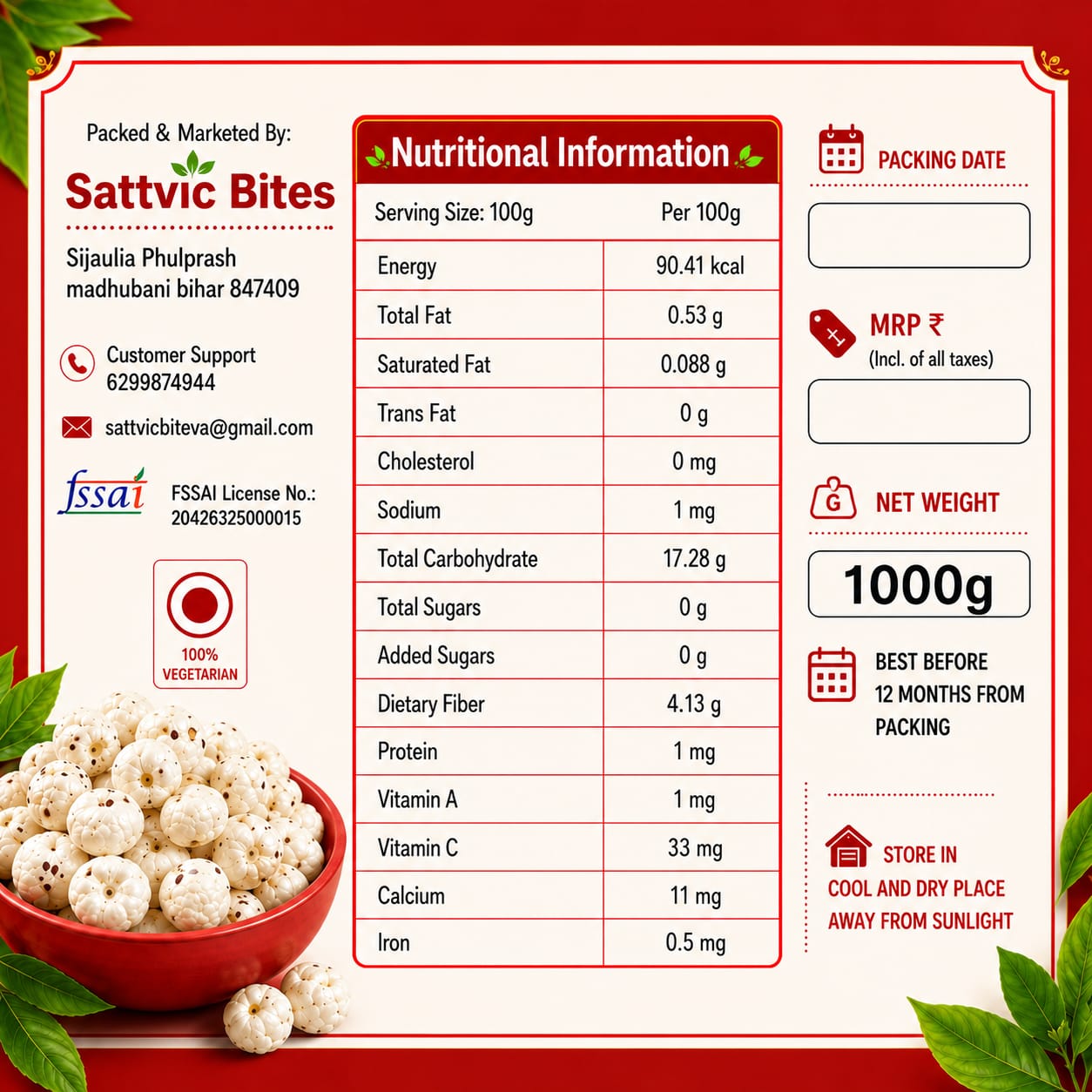 Sattvic Bites 4+ Sutta Handpicked Makhana